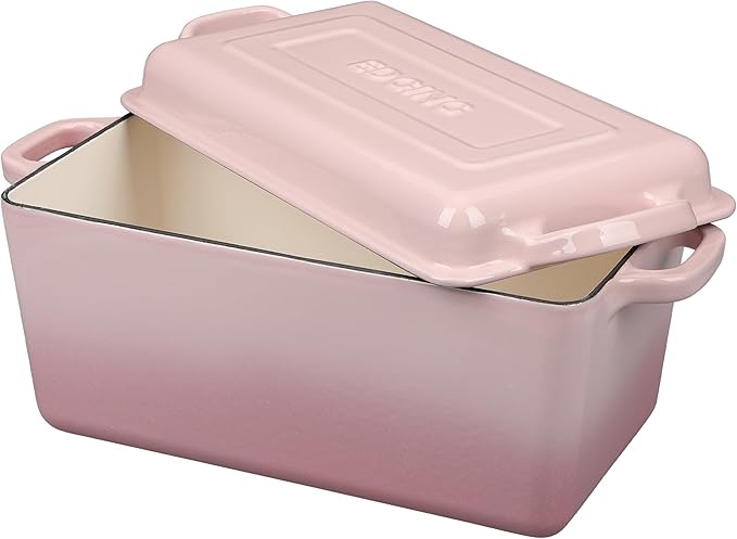 Enameled Cast Iron Dutch Oven, Oblong Bread Oven for Sourdough Bread Baking, Baking Pan, Dual Handles, Oven Safe, 4 Quart, Pink