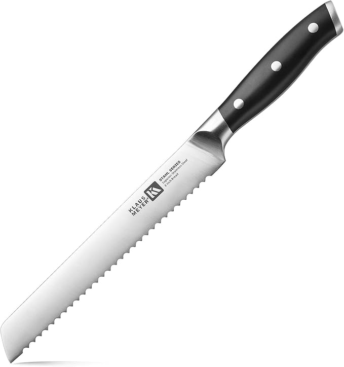 Klaus Meyer Stahl High Carbon Exclusive German Steel 8 inch Bread Knife (Black)