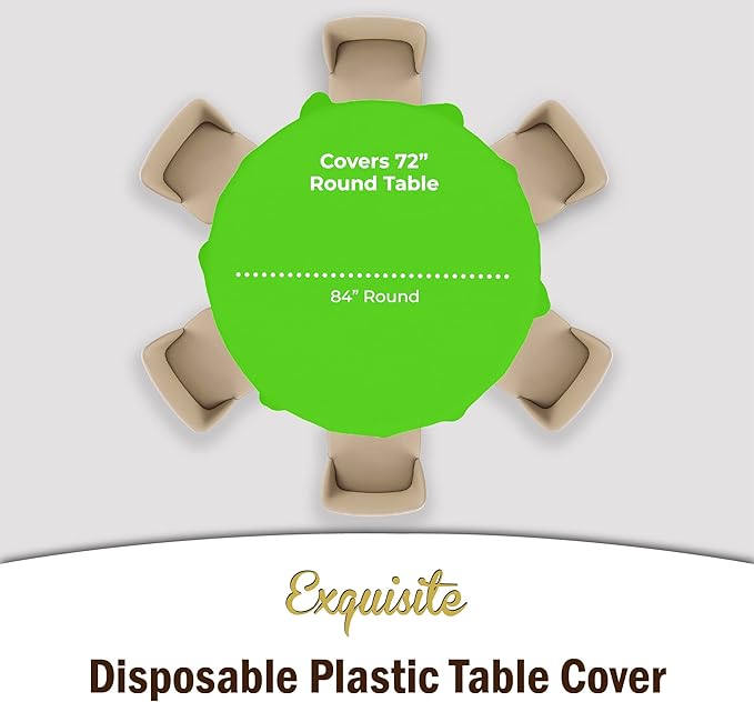 Party Solids 6-Pack Premium Plastic Tablecloth 84in. Round Plastic Table Cover - Lime Green