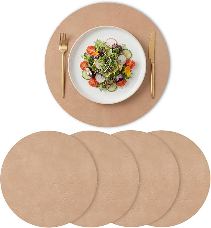 Artoid Mode Pink Faux Leather Placemats Set of 4, 15 Inch Waterproof Wipeable Heat Resistant Place Mats, Reversible Table Mats for Spring Kitchen Dining Decor