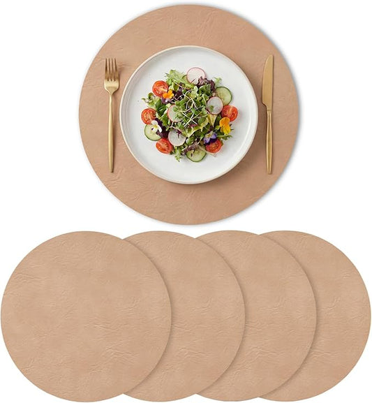 Artoid Mode Pink Faux Leather Placemats Set of 4, 15 Inch Waterproof Wipeable Heat Resistant Place Mats, Reversible Table Mats for Spring Kitchen Dining Decor