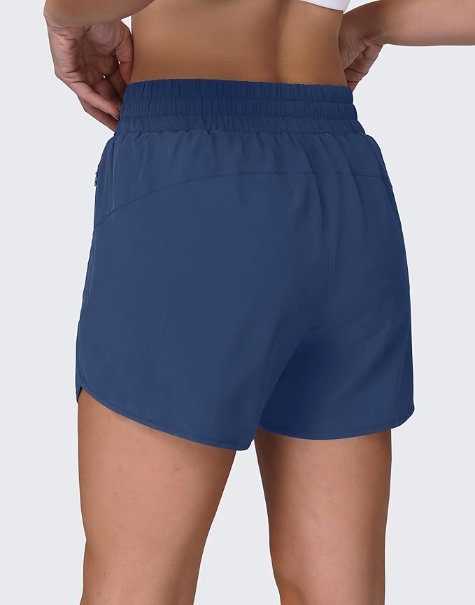 Women's 5" Running Shorts Quick Dry Sporty Athletic Gym Workout Shorts with Zipper Pockets Liner