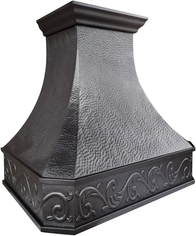 CT Copper Tailor Copper Vent Hood Wall Mount,42'' W,36''H, 1150 CFM Exhaust Fan,Stainless Steel Vent,LED Light,Dishwasher-Safe Baffle Filters,Heavy Hammered-Dark Patina,VH3A