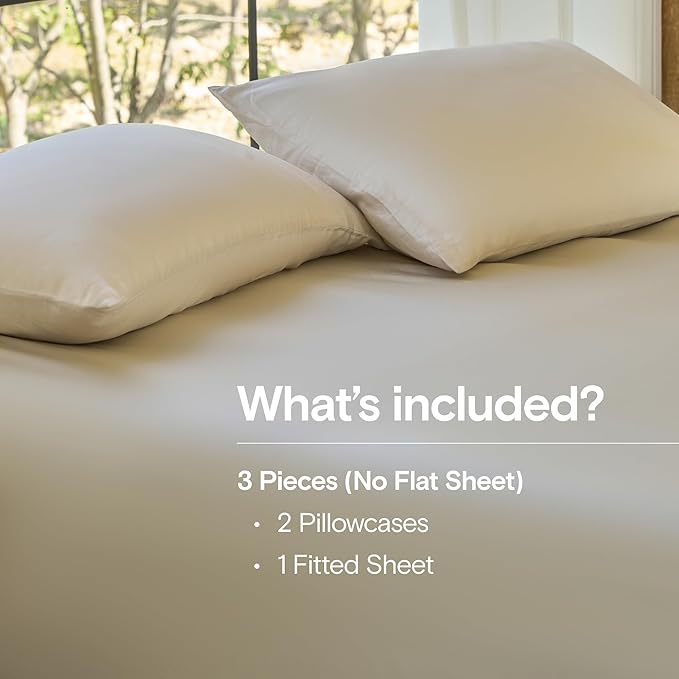 DOZ Sheet Set, 100% Viscose derived from Bamboo, Organically Grown, Buttery Soft, Cooling Sheets, High GSM, Deep Pockets - 3 Piece - 2 Pillowcases 1 Fitted Sheet (Sand, Cal King)
