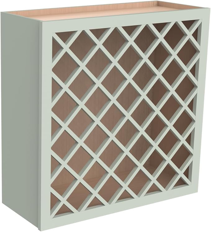 Solid Wood RTA Wine Bottle Rack Wall Cabinet with Lattice Panels - Wine Bottle Holder Storage for Bar, Pantry, or Dining Room and Kitchen(Jade Green, 24?쓂 횞 12?쒭 횞 30?쒱)
