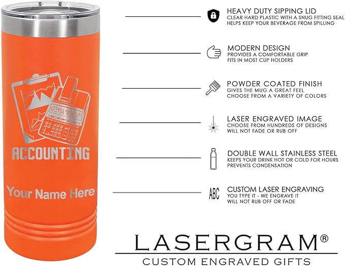 LaserGram 22oz Vacuum Insulated Skinny Tumbler, Gardening, Personalized Engraving Included (Orange)