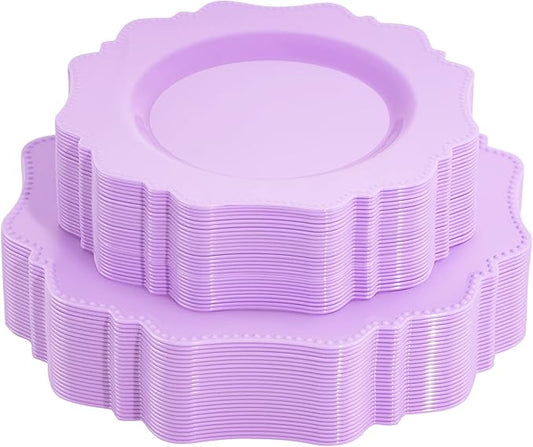 COLOSUS 60Pcs Lavender Purple Plastic Plates set,Heavy Duty Purple Disposable Plates include 30 Dinner plate 10.5??and 30 Salad/Dessert Plate 8.25??for Party and wedding