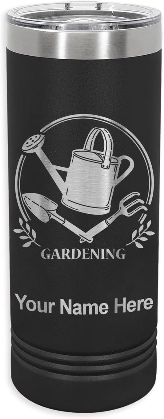 LaserGram 22oz Vacuum Insulated Skinny Tumbler, Gardening, Personalized Engraving Included (Black)