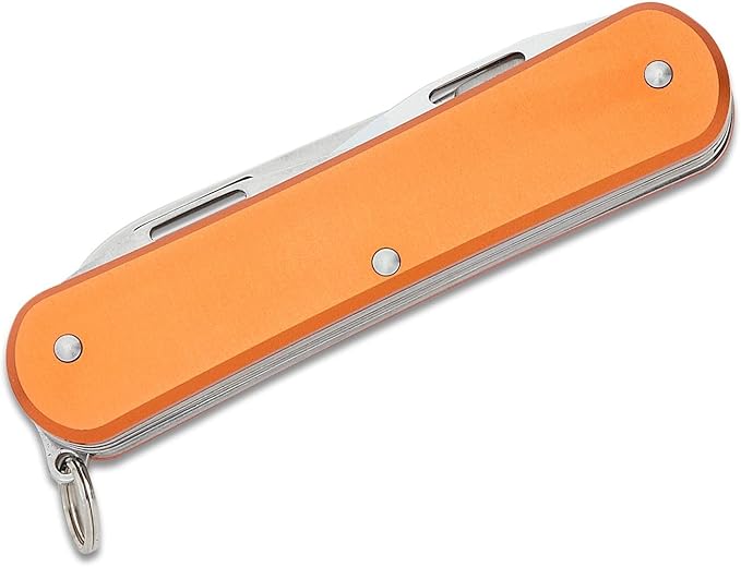 Fox Knives Vulpis FX-VP130-F4 Slipjoint Folding Knife 4-in-1 Multitool 2.17in Blade, Bottle Opener, Can Opener, Flat Head Screwdriver, Scissors - Compact Versatile Minimalist Pocket Knife (Orange)