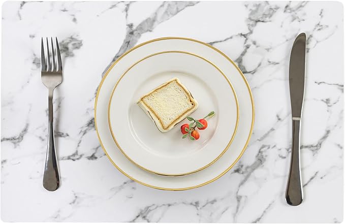 Romanstile Vinyl Placemats Set of 4-12 X 17 Inch - Heat Resistant Place Mats 100% Waterproof Oilproof Wipeable Reversible Faux Leather Table Mats for Kitchen, Dining, Party, Outdoor, Marble