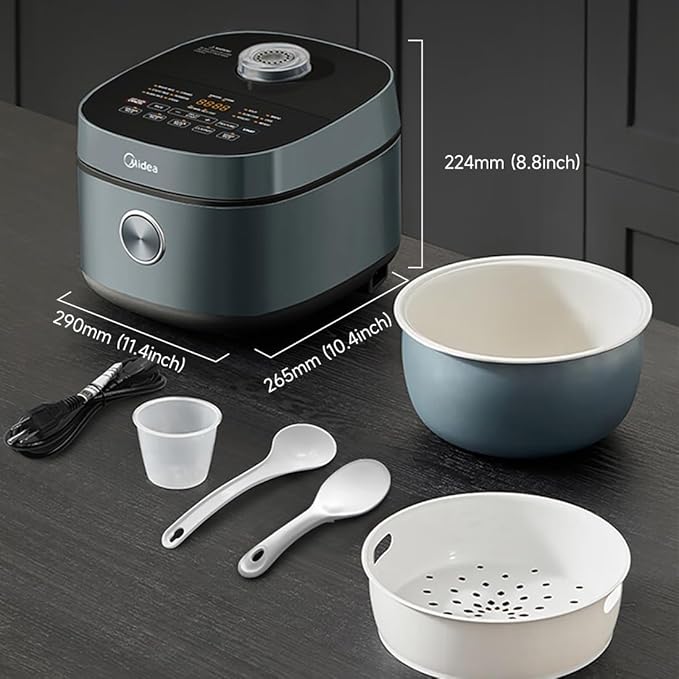 Midea 8 Cups Uncooked Rice Cooker, Non-stick Ceramic Rice Cooker with Celadon Coated Inner Pot, 15 Smart Cooking Programs, 4L, MRD401T2BMB