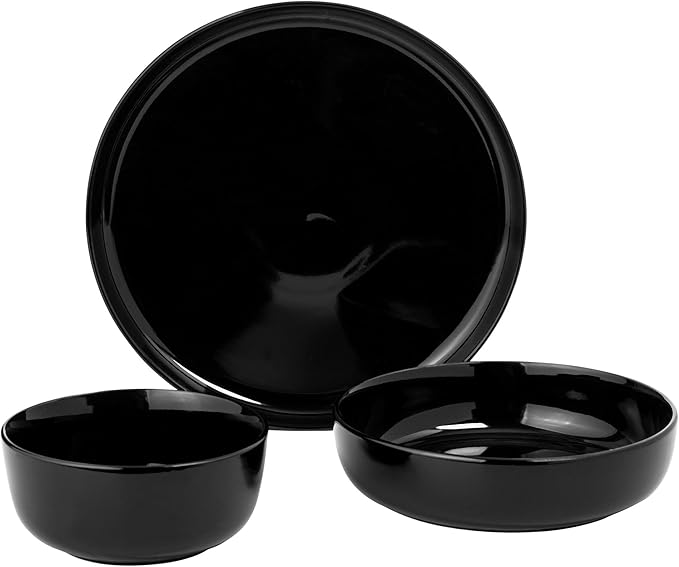 Gibson Home Oslo 12-Piece Porcelain Chip and Scratch Resistant Dinnerware Set, Service for 4 ??Black Plates and Bowls, Microwave & Dishwasher Safe