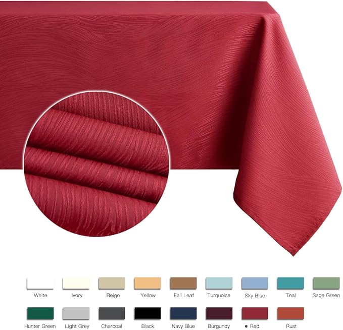 maxmill Jacquard Tablecloth Swirl Design Spillproof Wrinkle Free Heavy Weight Soft Table Cloth Decorative Fabric Table Cover for Outdoor and Indoor Use Oblong 60 x 120 Inch Red