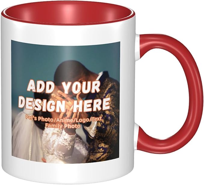 Customizable Mugs and Coffee Cups with Various Creative Designs Customize Your Photos Images Texts Partial or Full-Size Printing (Partial, Red)