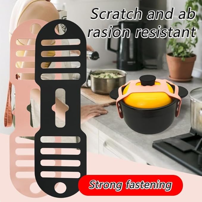 Silicone Lid Lock Strap for Crockpot Slow Cooker (6/7/8 Quart) - Universal Rubber Band Secure Lid Holder | Heat-Resistant, No-Spill Design Transport Accessories (Black+Pink)