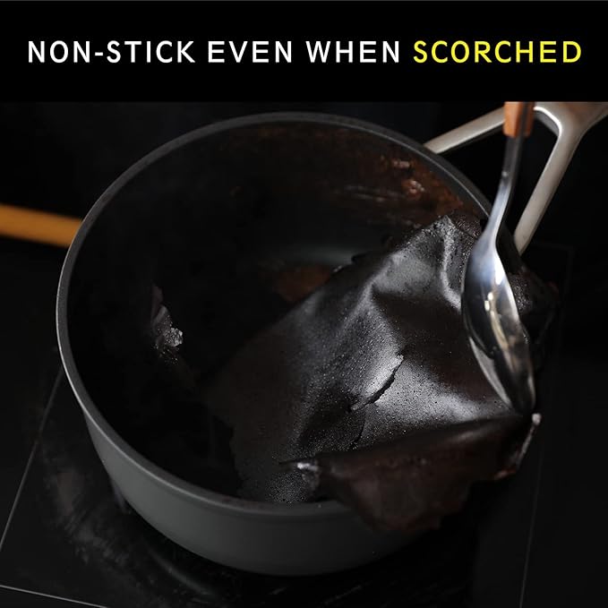 MSMK 3.5 Quart Non stick Sauce Pan with lid, Stay-Cool Handle, Burnt also Nonstick, PFOA Free Non-Toxic, Scratch-resistant, Induction Cooking Pot
