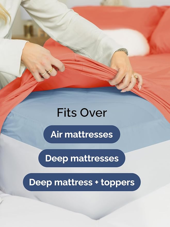 Extra Deep Pocket Full Sheets - 4 Piece Breathable & Cooling Bed Sheets - Hotel Luxury Bed Sheet Set - Soft, Wrinkle Free & Comfy - Easily Fits Extra Deep Mattresses - Deep Pocket Coral Sheets Set
