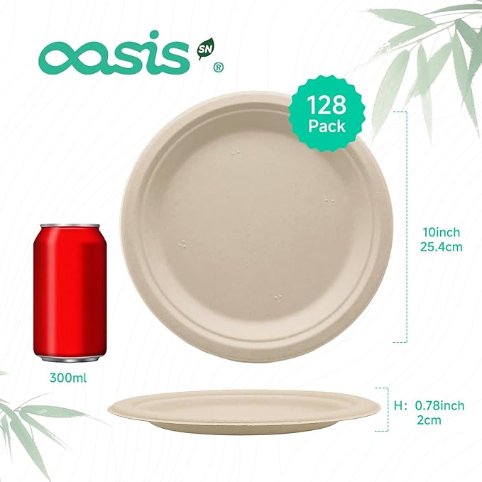 ?윮?윭 ?뿙?뿻?뿰?뿵, ?윮?윯?윺-?뿣?뿮?뿰?뿸 Compostable Paper Plates, Heavy-Duty Biodegradable Disposable Dish Made from Bagasse, Perfeck for Snacks, Desserts, Party, Wedding and More (Nature)