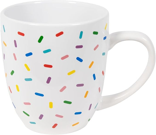 White Cute Coffee Mug with Rainbow Sprinkles | Birthday Cake Coffee Cup Gift | Large White Ceramic Cup | Ice cream and Dunkin Donuts Coffee Mugs