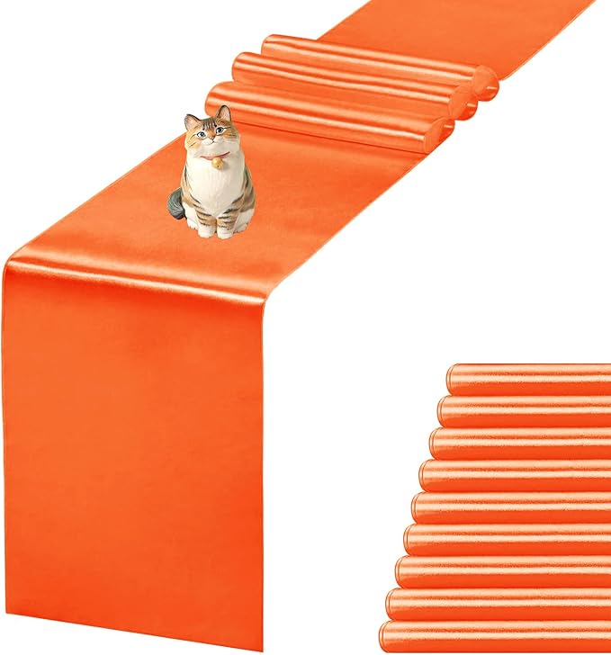 JEVIX 10 Pack Satin Table Runner 12 X 108 Inch Silk Table Runner for Party,Wedding, Birthday, Banquets,Decoration(Orange)