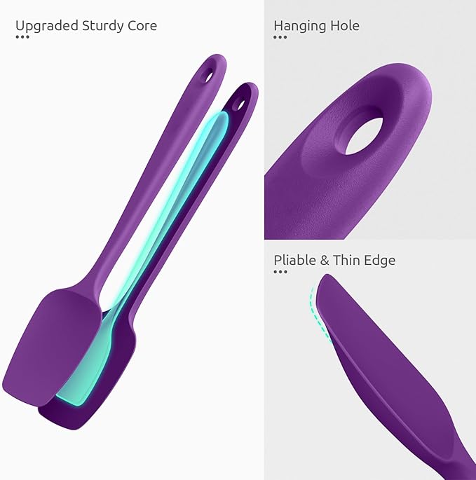 U-Taste Silicone Spoon Spatula Set, 600쨘F High Heat Resistant Food Grade Flexible Rubber Scraper, Integrated Cooking Mixing Baking Kitchen Utensils Set of 3 for Nonstick Cookware (Purple)