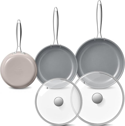 Non Stick Frying Pans Set, Ceramic Frying Pans Nonstick with Lid, Molecular-bonded Induction Base, Induction Cookware PFOA/PTFE Free, 8" 10" 11" Non Stick Skillet Set, Compatible with All Stovetops