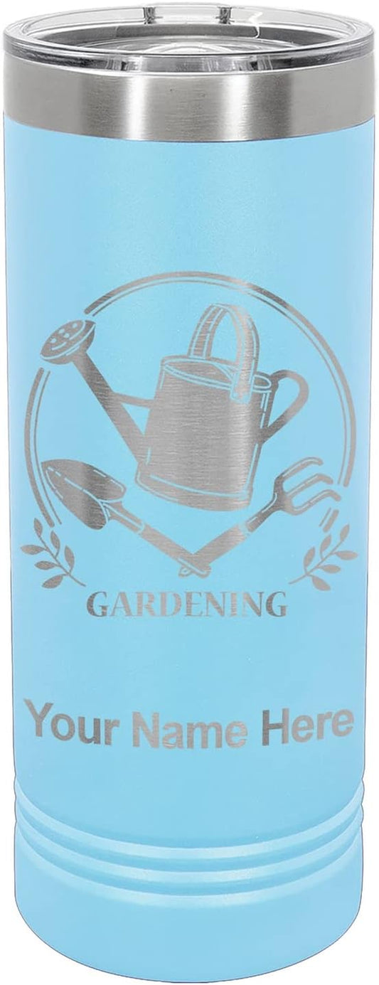 LaserGram 22oz Vacuum Insulated Skinny Tumbler, Gardening, Personalized Engraving Included (Light Blue)