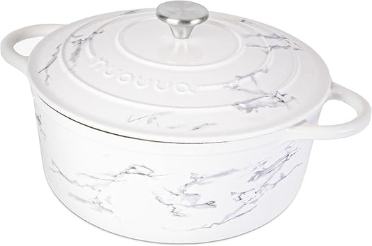 Cast Iron Dutch Oven with Lid ??Non-Stick Ovenproof Enamelled Casserole Pot ??Sturdy Dutch Oven Cookware ??Marble, 6.4-Quart, 28cm ??by Nuovva