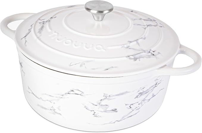 Cast Iron Dutch Oven with Lid ??Non-Stick Ovenproof Enamelled Casserole Pot ??Sturdy Dutch Oven Cookware ??Marble, 6.4-Quart, 28cm ??by Nuovva