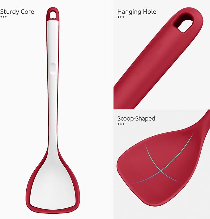 U-Taste 600쨘F Heat Resistant Wok Spatula: 13.76" Long, 3.63" Wide Silicone Cooking Utensils with Flexible Edge & Sturdy Core, for Kitchen Stir Fry, Serving, Scoop, in Non-Stick Pan, Carbon Steel (Red)