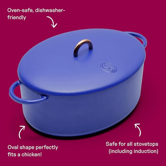 Great Jones Dutchess Cast Iron Dutch Oven Pot With Lid (Blueberry) - Large 6.75 Quart Size, Dual Handles - All Stovetop Safe - 500째 Dutch Oven For Bread Baking | Dishwasher Friendly