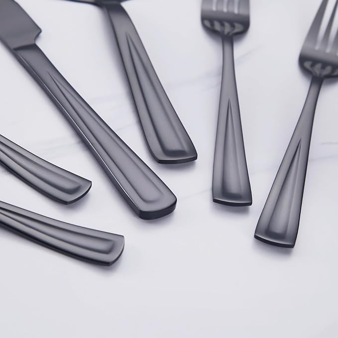 GoGeiLi Black Cake Knife and Server Set with Forks, 13-inch Stainless Steel Cake Cutting Set Include 4 Salad Forks, Wedding Cake Cutter Set, Mirror Polished & Dishwasher Safe
