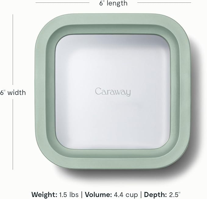 Caraway 6pc Glass Food Storage Set ??4.4 Cup Food Containers (6) - Ceramic Coated - Non Toxic, Non Stick with Lids - Microwave Safe - Mist