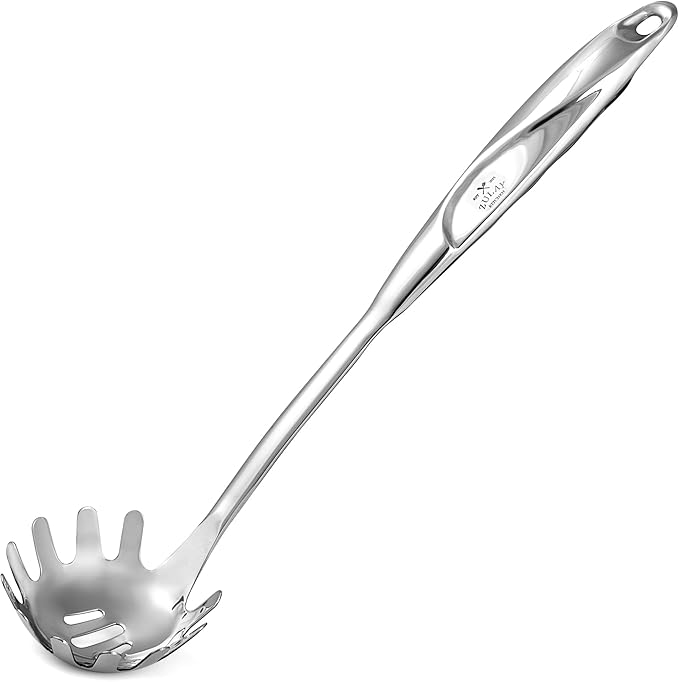 Zulay Kitchen Stainless Steel Spaghetti Server - 12??Pasta Fork with Teeth & Draining Holes - Rust-Resistant Pasta Spoon for Noodles & Pasta - Dishwasher Safe Utensil for Everyday Use