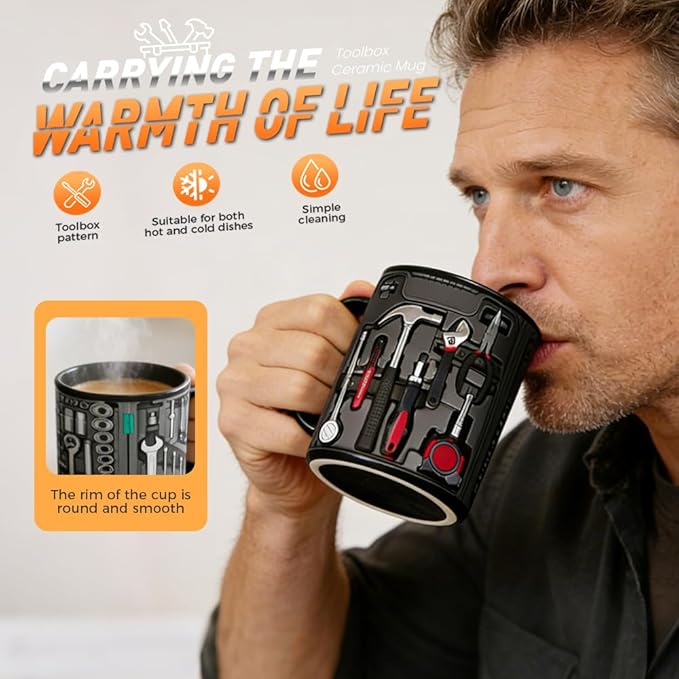 Mechanic Toolbox Mug, 2026 New Unique 3D Mechanic Toolbox Set Coffee Mug, Non-slip Reusable Mug, Suitable as a Gift for Coworkers, Fathers, Renovation Workers (F)