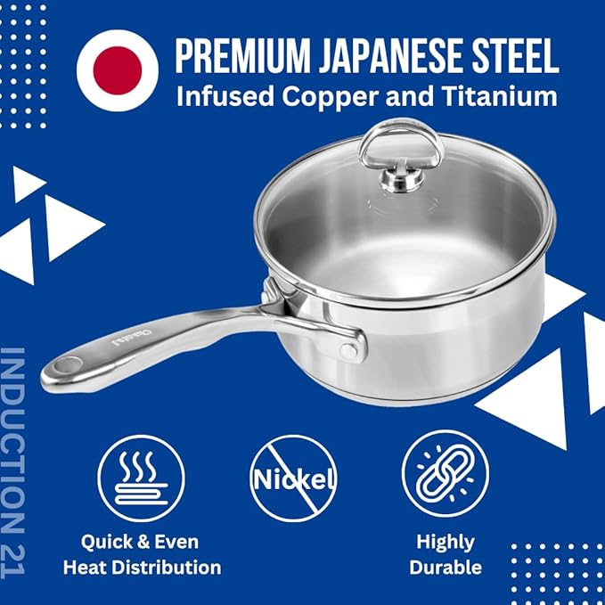 Chantal Induction 21 Steel Sauce Pan with Glass Tempered Lid (2-Quart)