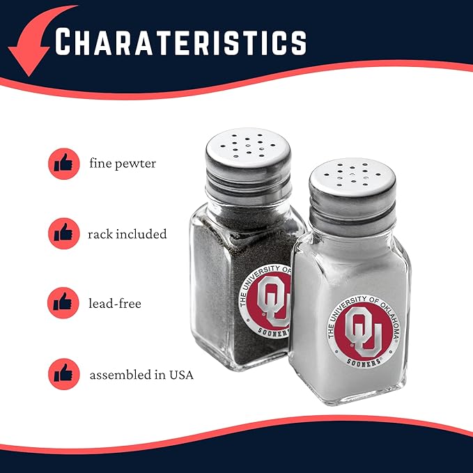 Heritage Metalworks SPS10194ER University of Oklahoma Salt & Pepper Shakers44; Red