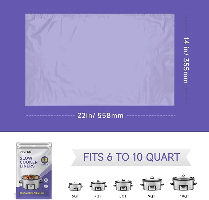 Slow Cooker Liners 3-8 Quart, Cooking Bags Large Size 13"x 21", Slow Cooker Bags Disposable Oval Large For Crock Pot (50)