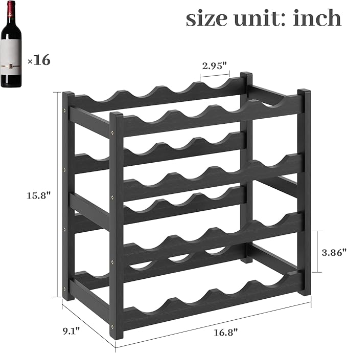 Wine Rack竊똁amboo Wine Storage Cabinet Shelf竊똂ountertop Wine Shelf- Freestanding Wine Holder for Kitchen & Pantry (Black, 4-Tier)