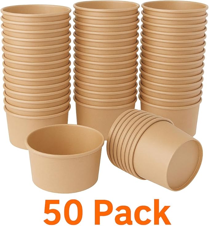 Ruthy's Outlet Kraft Salad Bowls W/Clear Lids ??Disposable Paper Salad Containers, Eco-Friendly | Leak-Resistant | Microwave Safe ??Ideal for Meal Prep, To-Go Orders & Catering (50, 24 oz)