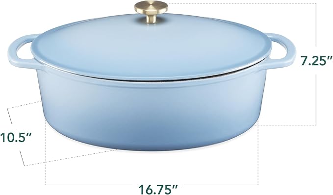 Best Choice Products Oval 7.5 Quart Enamel Cast-Iron Dutch Oven, Heavy-Duty Pre-Seasoned for Baking, Cooking w/Side Handles ??Cornflower Blue