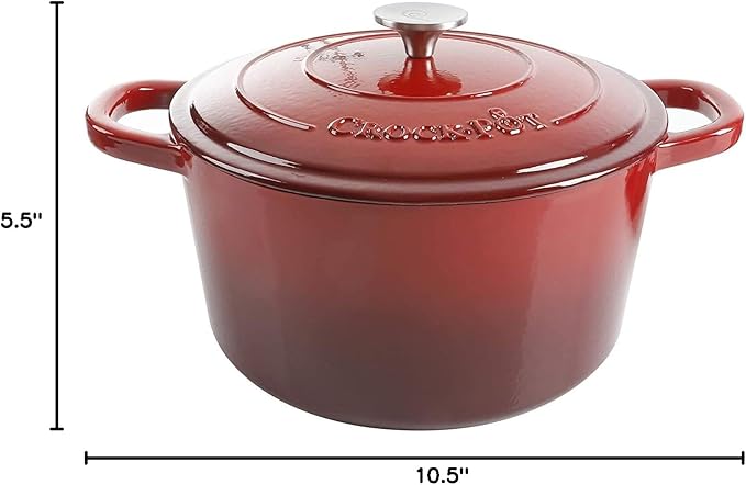 Crock-Pot Artisan 7-Quart Round Enameled Cast Iron Dutch Oven ??Scarlet Red, Heavy-Duty Cookware for Slow Cooking, Baking, Roasting with Lid