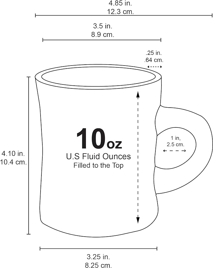 Culver 10-Ounce Ceramic Retro Diner Style Heavyweight Restaurant Mug, Two-finger C-handle (White, 4)