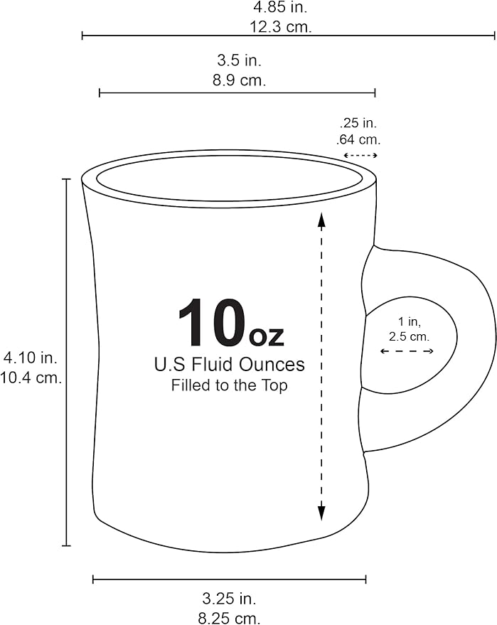 Culver 10-Ounce Ceramic Retro Diner Style Heavyweight Restaurant Mug, Two-finger C-handle (Black, 1)