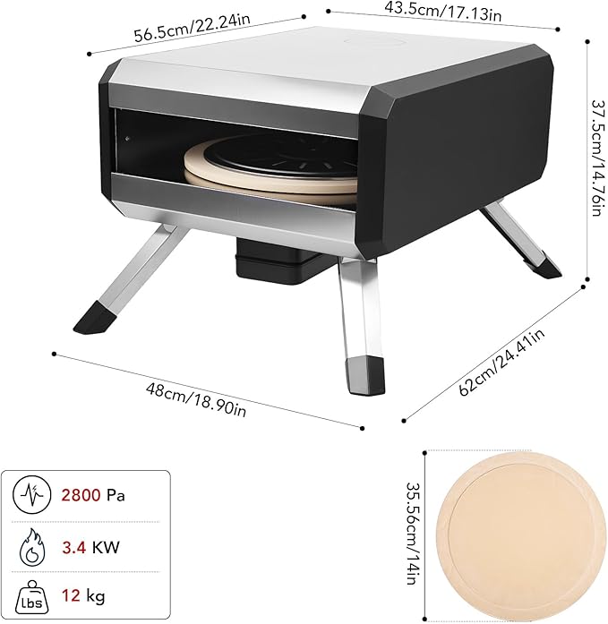 Pizza Oven, with 14" Pizza Stone and Legs,Automatic Rotation Function Outdoor Gas Pizza Ove, Carbon Steel Material,Maximum Temperature of 700째F, for Camping, Parties and Backyard Barbecues,Outdoor
