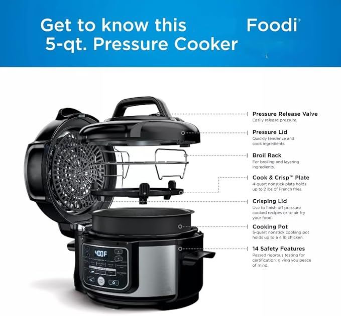 Ninja Fooodi 10?‘in?? Pressure Cooker and Air Fryer, 5 ?‘Qt Programmable Multi Cooker with Crisping Lid and Digital Control Panel