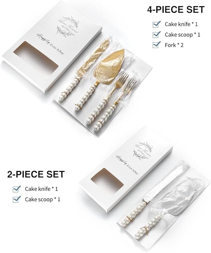 Wedding Cake Cutting Set, Wedding Cake Knife and Server Set, Ceramic Pearl Stainless Steel Pie Cutter, Bridal Shower Gifts, Engagement Gift for Couples (Silver, Set of 2)