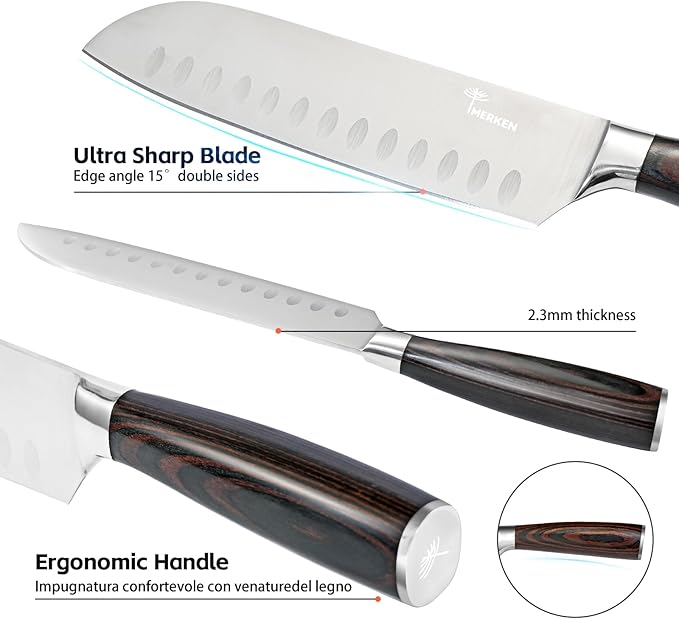 Kitchen Knife Set - 5 Pieces | Includes 8" Chef Knife, 7" Santoku, 8" Bread, 5" Utility, 3.5" Paring | Japanese Style High Carbon Steel Blades, Pakkawood Handles, Ultra Sharp Kitchen Tools