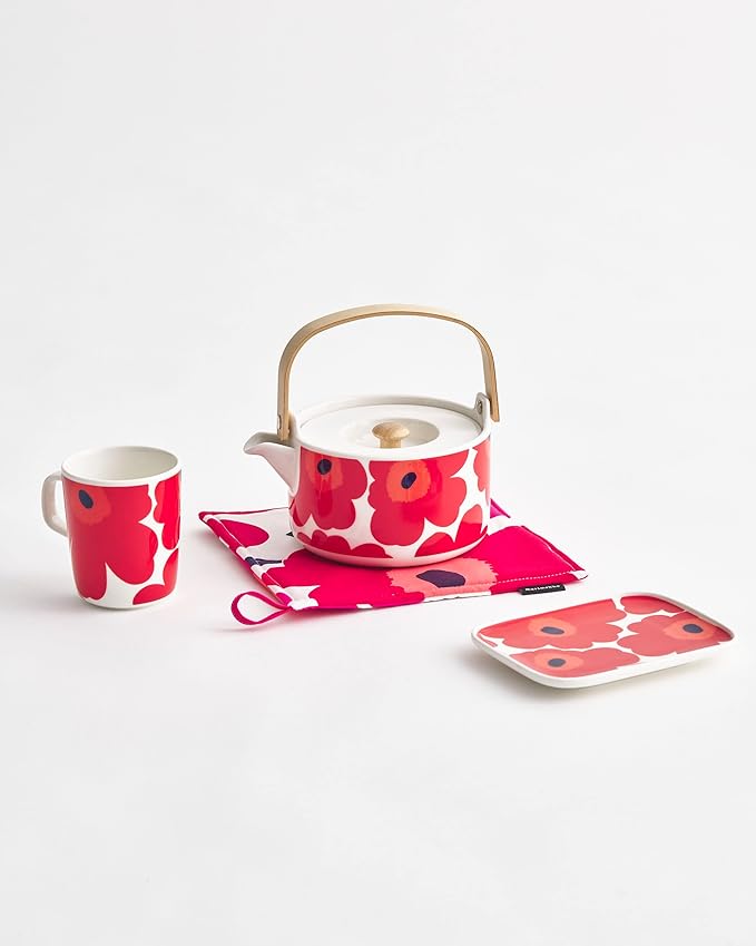 MARIMEKKO Unikko Oiva Stoneware Rectangular Plate ??Refine Your Kitchen D챕cor with Our Iconic Red & White Stoneware ??Serving Plates to Elevate Your Dining Experience (6 in x 5 in)