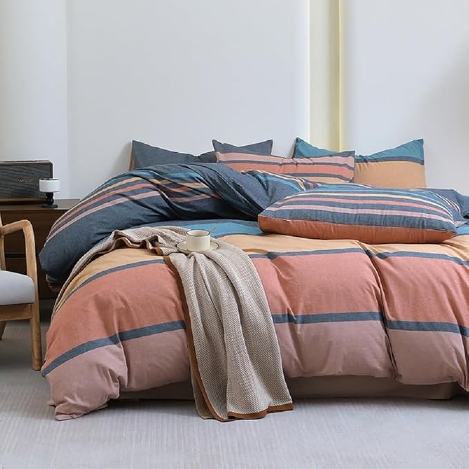 LifeTB Striped Comforter Set Full Size Multi-Colored Stripes Pattern Comforter Fluffy Bed Set 3 Pieces Lightweight Bedding Comforter Full Modern Soft Patchwork Stripe Comforter Set with 2 Pillowcases